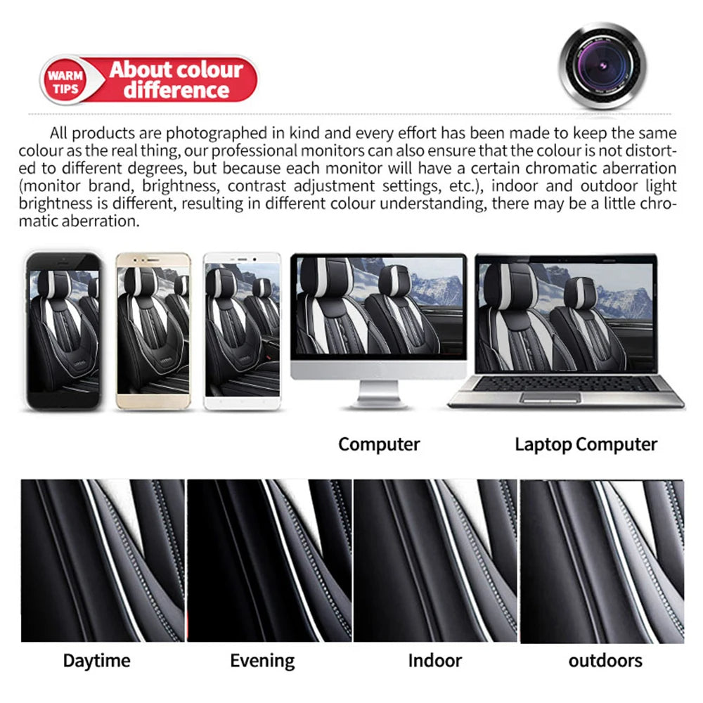 PU Leather Car Seat Covers for Five Seats – Black & White Waterproof Cushions with Headrest and Lumbar Support 14 - Delicate Leather