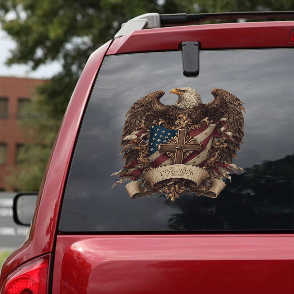 Patriotic Eagle Wings & Cross Decal 1776–2026 – Independence Anniversary Sticker 03 - Delicate Leather