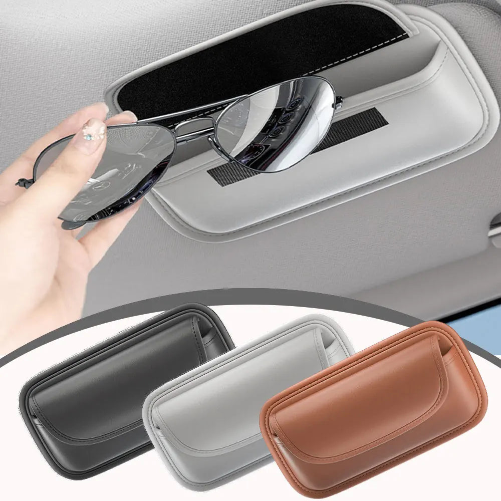PU Leather Car Sunglasses Holder – Portable Sun Visor Eyeglass Case, Universal Fit - Delicate Leather