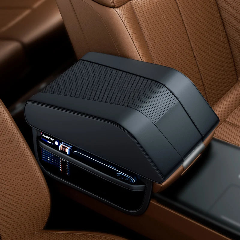 PU Leather Car Armrest Height Pad – Universal Center Console Cushion with Storage Pocket - Delicate Leather