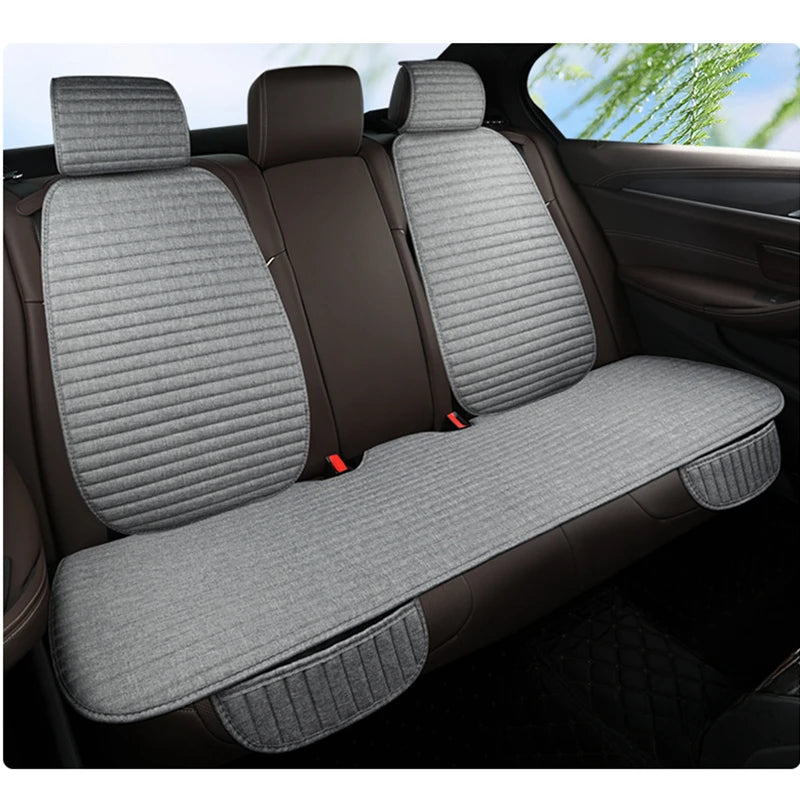 Linen Car Seat Cushion – Breathable Universal Seat Cover with Stripe Pattern - Delicate Leather