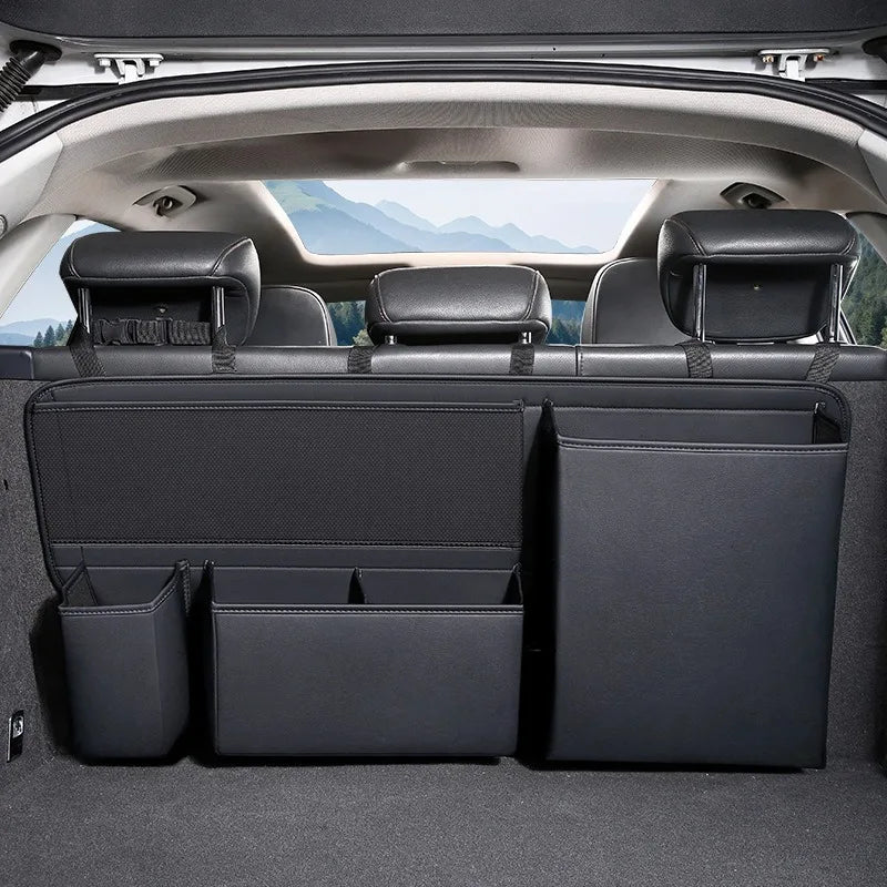 Car Trunk Seat Back Hanging Storage Bag – Multi-Functional Artificial Leather Organizer for SUV - Delicate Leather