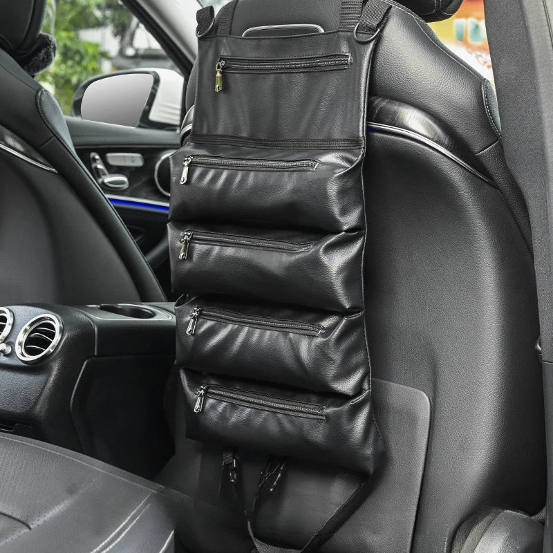 Leather Car Seat Back Roll-Up Tool Bag – Multifunction Backseat Storage Organizer - Delicate Leather