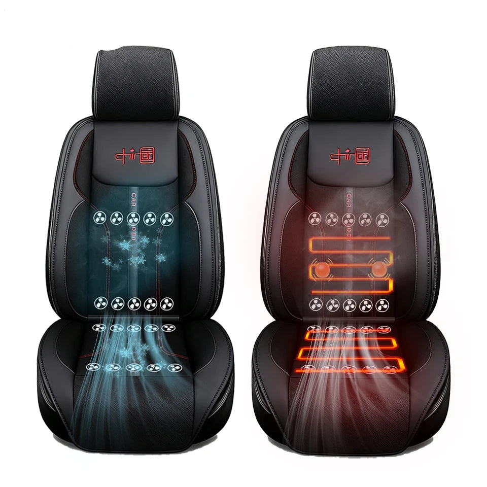 3-in-1 Cooling, Heating & Massage Car Seat Cushion – 12V Ventilated All-Season Seat Cover - Delicate Leather