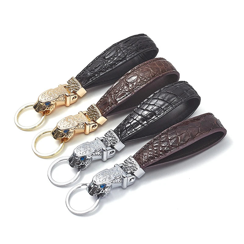 Leopard Head Keychain – Zinc Alloy & Crocodile Pattern Leather Key Ring, Unisex Fashion Pendant, Red - Delicate Leather