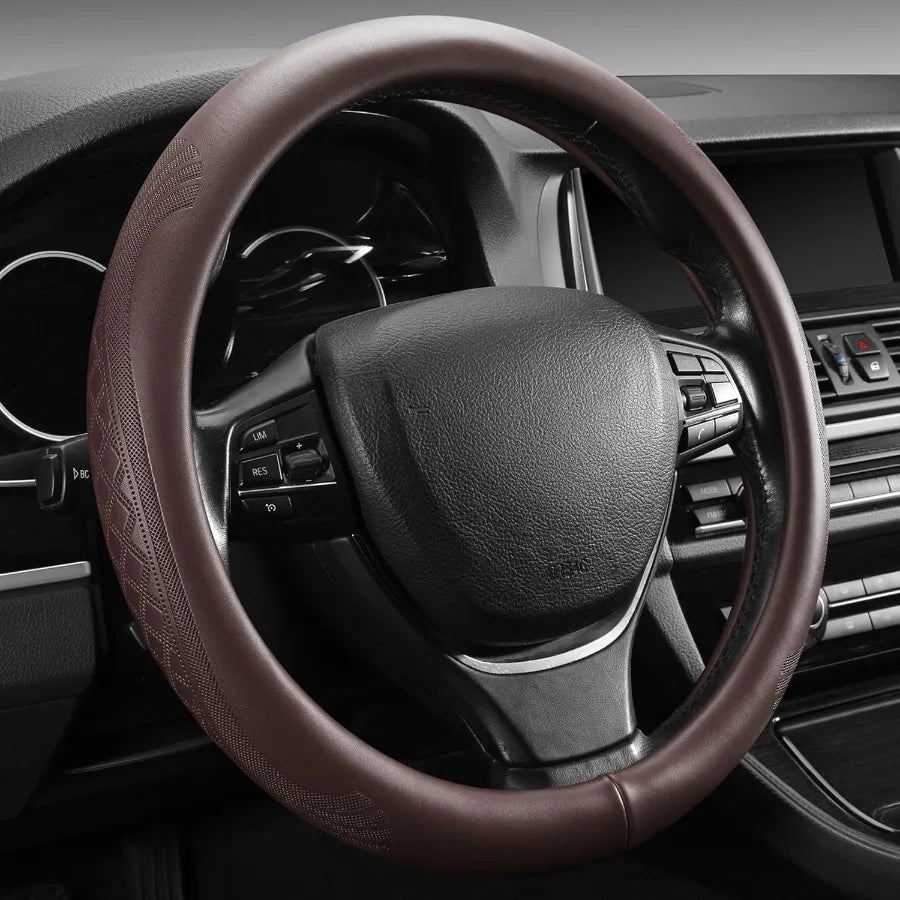 Genuine Cowhide Leather Steering Wheel Cover – Universal Fit for 37–38 cm Steering Wheels - Delicate Leather