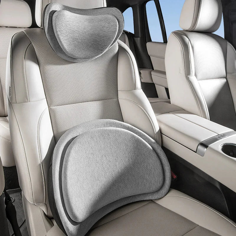 Universal Memory Foam Car Neck Cushion and Lumbar Support – Ergonomic Backrest Pillow for Driving Comfort - Delicate Leather
