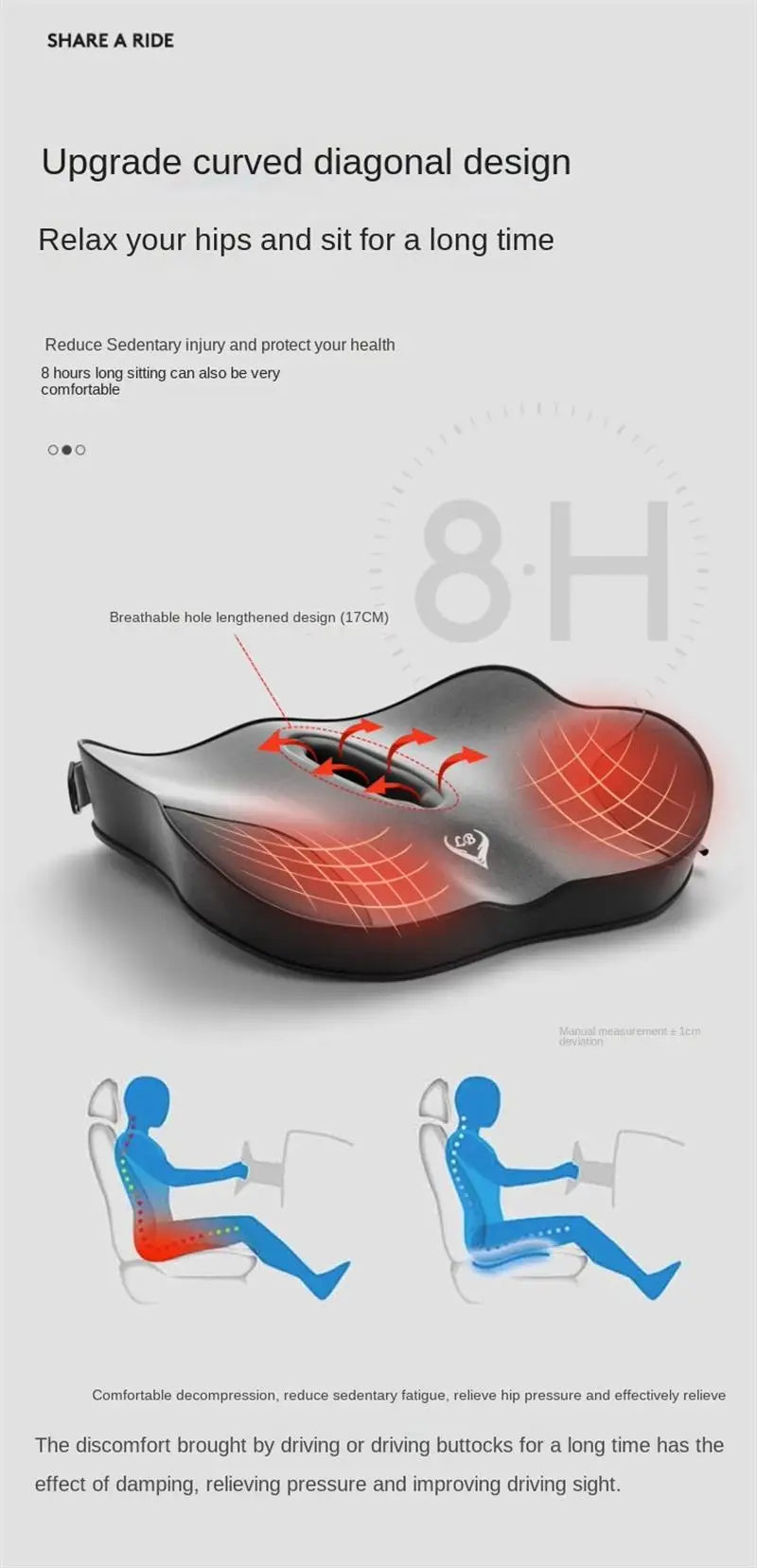 Memory Foam Seat Cushion – Thickened Ergonomic Support Pad for Driving & Sitting Comfort - Delicate Leather
