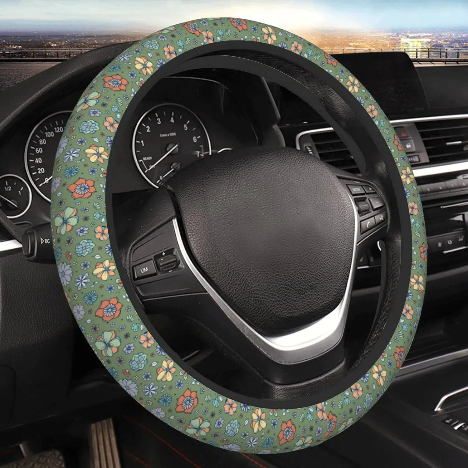 Hippie Flower Steering Wheel Cover, Sage Green Hippie Flower Car Steering Wheel Cover , Car Accessories 21 - Delicate Leather