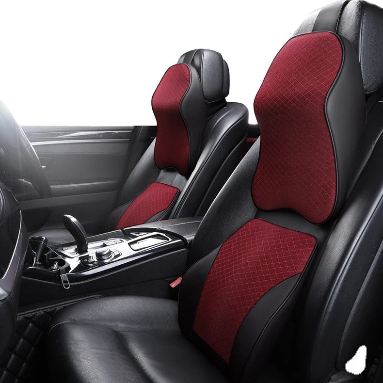 Premium Memory Foam Car Lumbar and Neck Pillow Car Seat Neck Pillow Waist Cushion for Neck Pain and Headrest Support - Delicate Leather