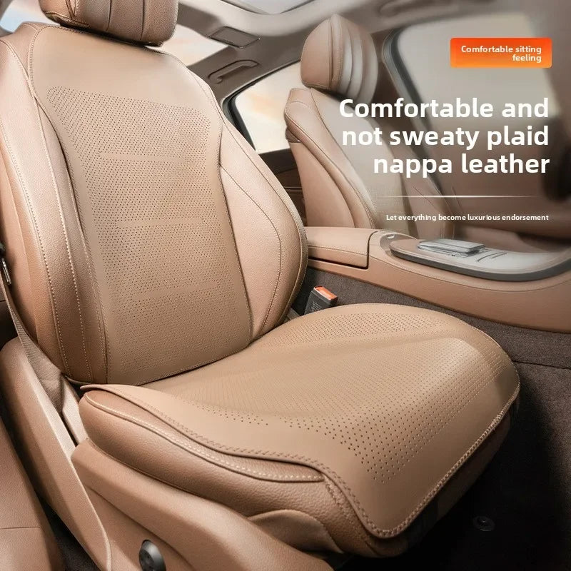 Universal Nappa Leather Car Seat Cover - Four Season Auto Breathable Comfortable Saddle Cushions - Seat Covers for Car Seats - Delicate Leather
