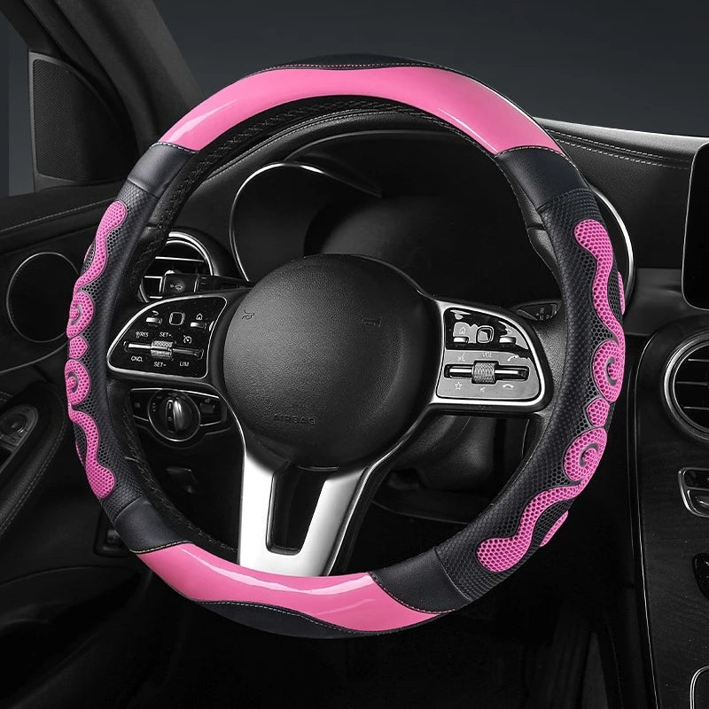 Universal Car Steering Wheel Cover – Carbon Fiber Leather with Breathable Honeycomb Silicone | Soft, Anti-Slip, All-Season Comfort Grip - Delicate Leather