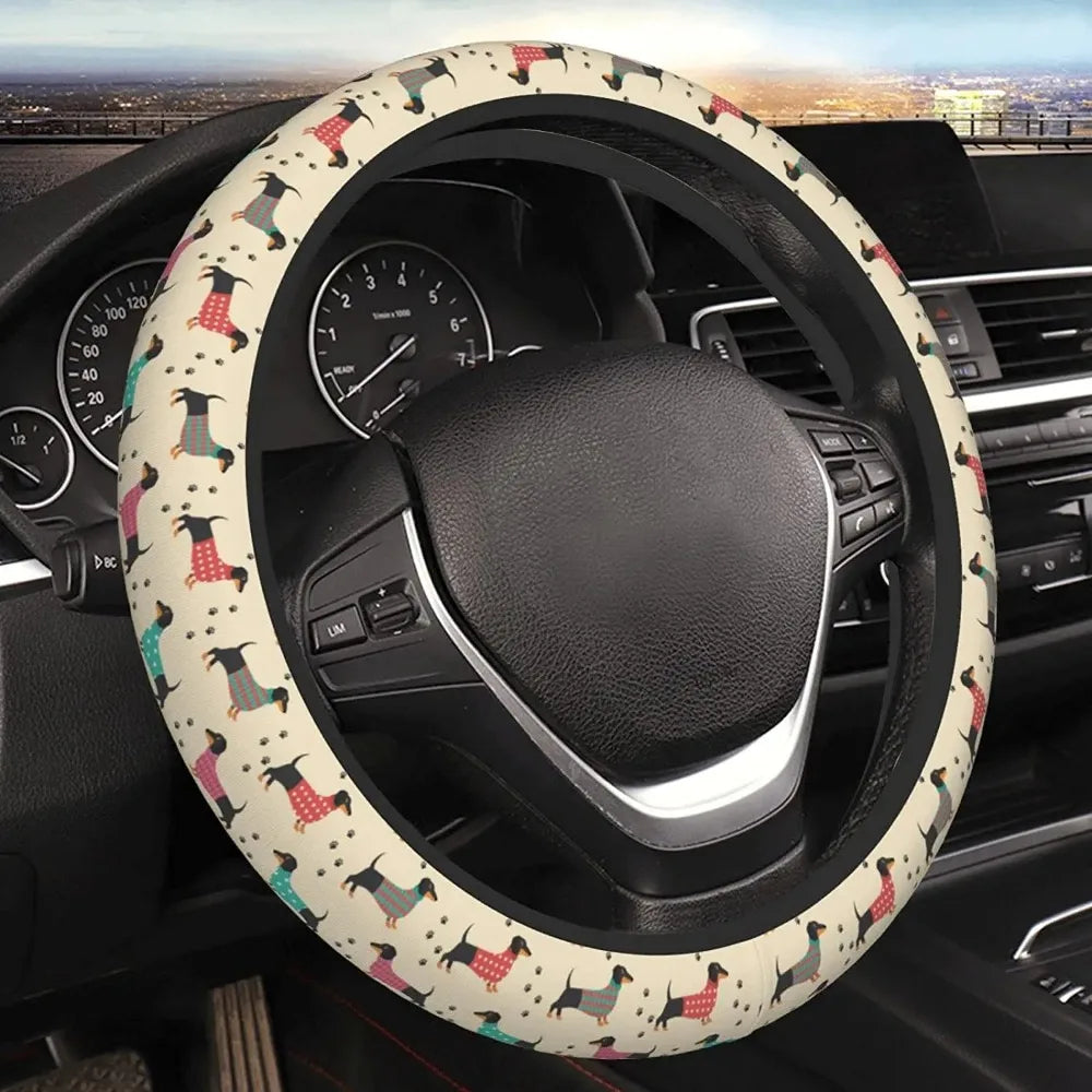 Dachshund Dog Cute Steering Wheel Cover, Cute Dog Car Steering Wheel Cover , Car Accessories 32 - Delicate Leather