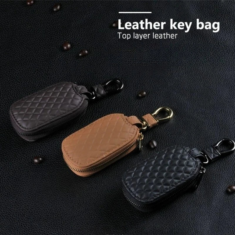 PU Leather Car Key Case – Universal Remote Key Holder Organizer Pouch - Delicate Leather