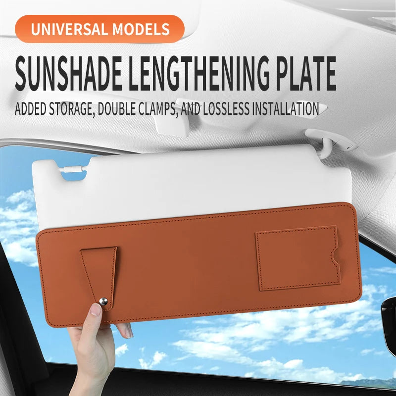 Car Sun Visor Extended Storage Board – Multi-Functional Anti-Glare Sunshade with Glasses & Card Holder - Delicate Leather