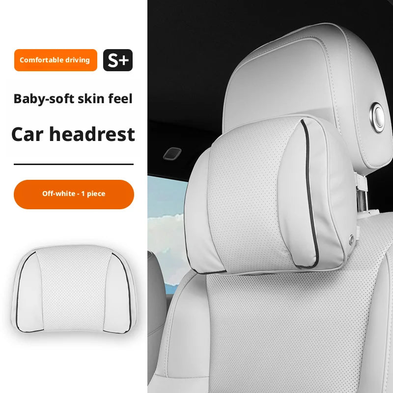 Car Headrest Neck Pillow – Memory Foam Seat Support Cushion Universal Interior Accessory - Delicate Leather