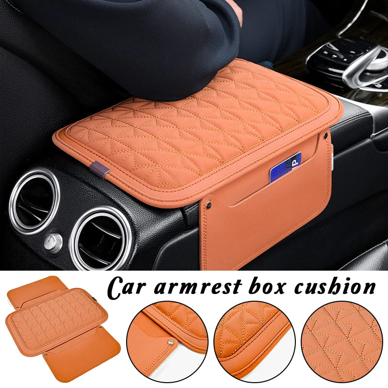 PU Leather Car Armrest Pad with Memory Foam – Center Console Protector Cover with Side Storage Pocket, Universal Fit - Delicate Leather