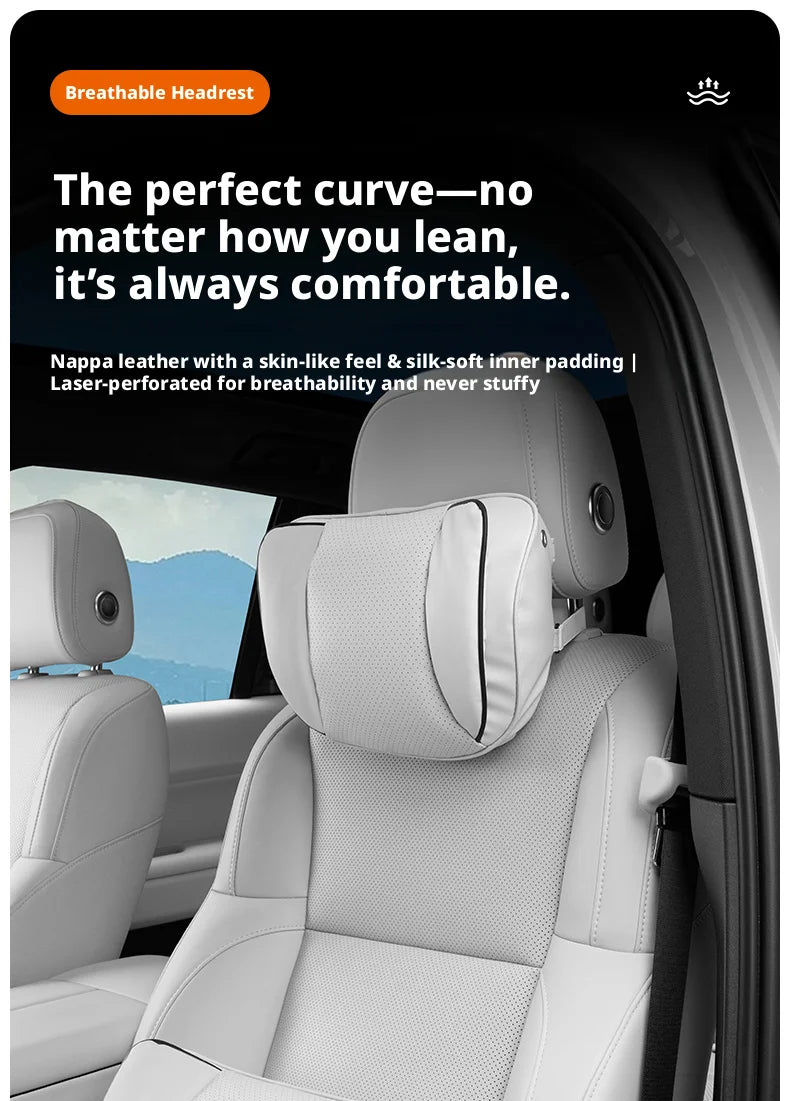 Car Headrest Neck Pillow – Memory Foam Seat Support Cushion Universal Interior Accessory - Delicate Leather