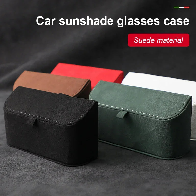 Universal Alcantara Suede Car Sun Visor Glasses Frame - Multi-function Storage Box for Sunglasses, Pen, Documents - Car Interior Decoration - Delicate Leather