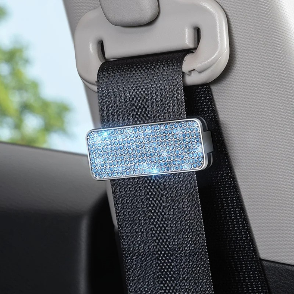 Rhinestone Car Seat Belt Limiter – Bling Adjustable Anti-Skid Safety Belt Clip Clamp for Women - Delicate Leather