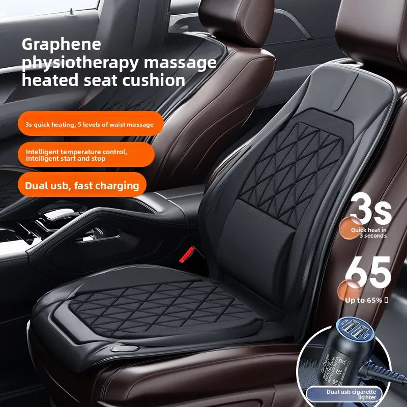 Graphene Heated Car Seat Cushion – Universal 12V/24V Seat Cover with Waist Support for Winter Warmth - Delicate Leather