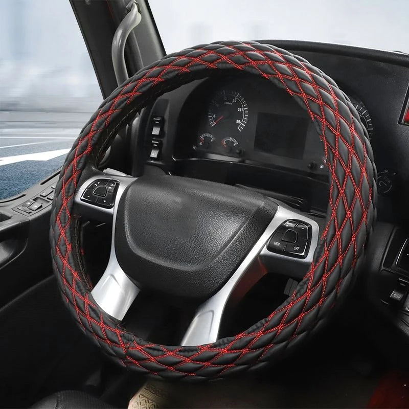 Universal Heavy-Duty Steering Wheel Cover 38cm– Anti-Slip Grip for Truck, Van, Bus & Lorry - Delicate Leather