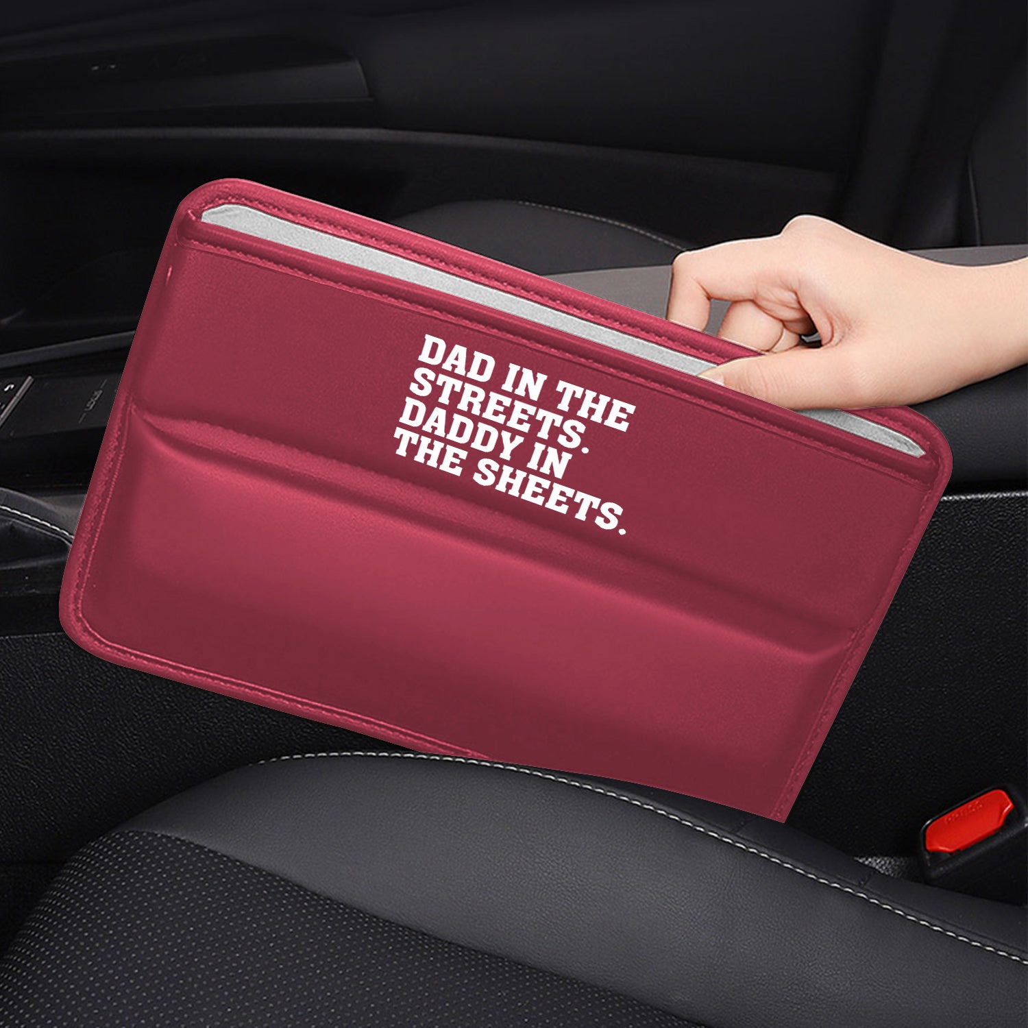 Car Seat Gap Filler Organizer, Custom FIt For Your Cars, Dad In The Streets. Daddy In The Sheets, Multifunctional PU Leather Console Side Pocket Organizer for Cellphones, Cards, Wallets, Keys, Gift for Daddy - Delicate Leather