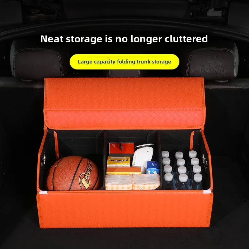 Multi-Functional Folding Trunk Organizer with Nappa Leather - Universal Fit, Waterproof, and Collapsible Design