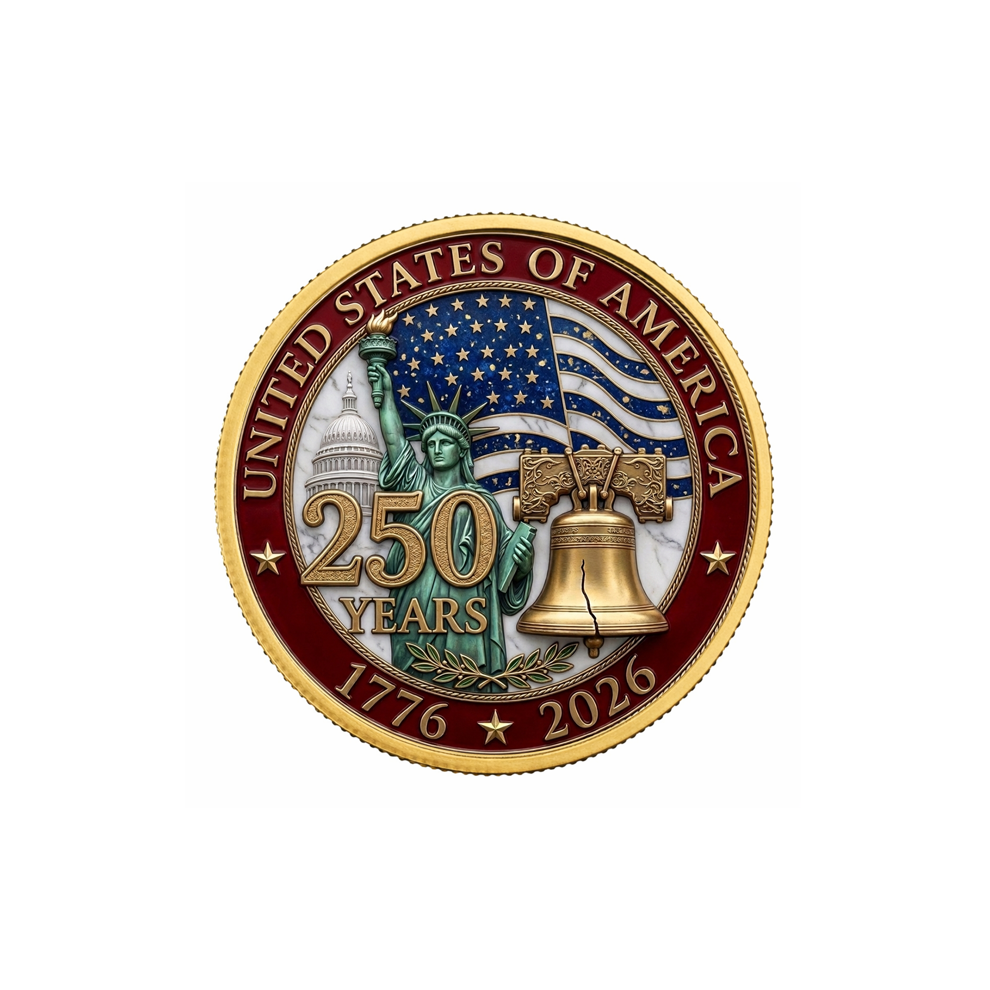 250th Anniversary of America 1776–2026 Commemorative Coin – Patriotic Souvenir Token 01 - Delicate Leather