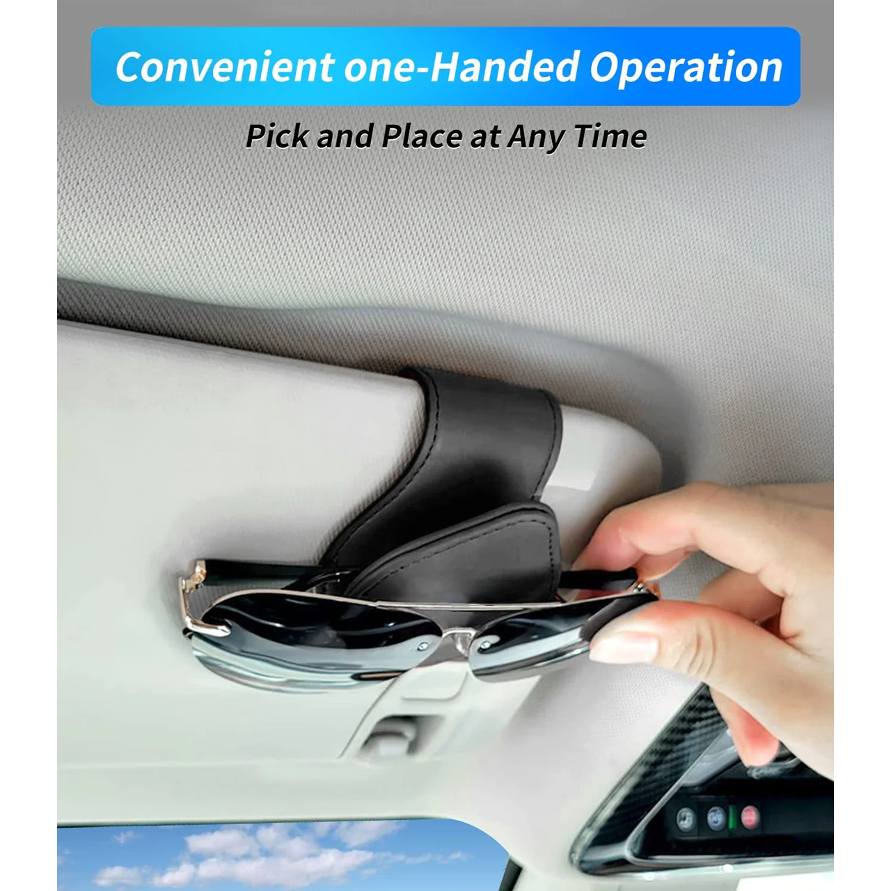 Car Sunglasses Holder, Custom-Fit For Dodge, Magnetic Leather Glasses Frame 2024 Update DLDE230 - Delicate Leather