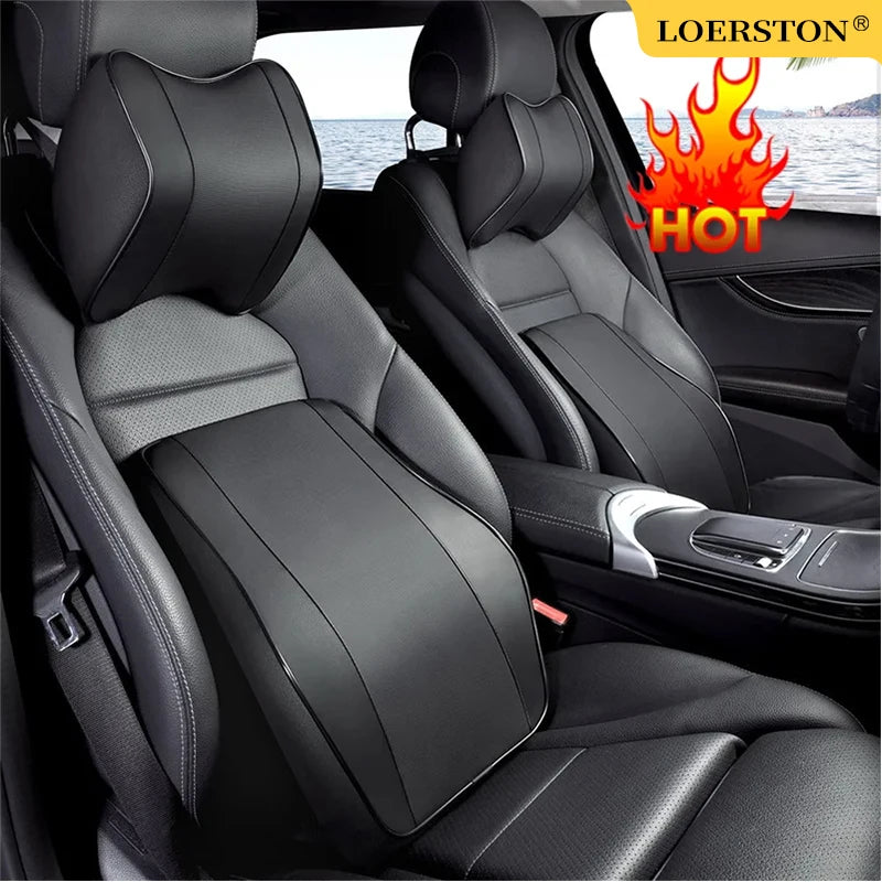 Memory Foam Car Neck & Headrest Pillow – Breathable Adjustable Seat Support - Delicate Leather
