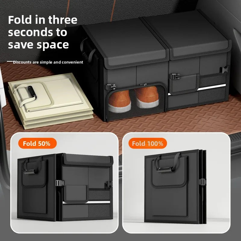 60L Foldable Car Trunk Organizer – Waterproof Large Capacity Storage Box for Travel & Outdoor Use - Delicate Leather