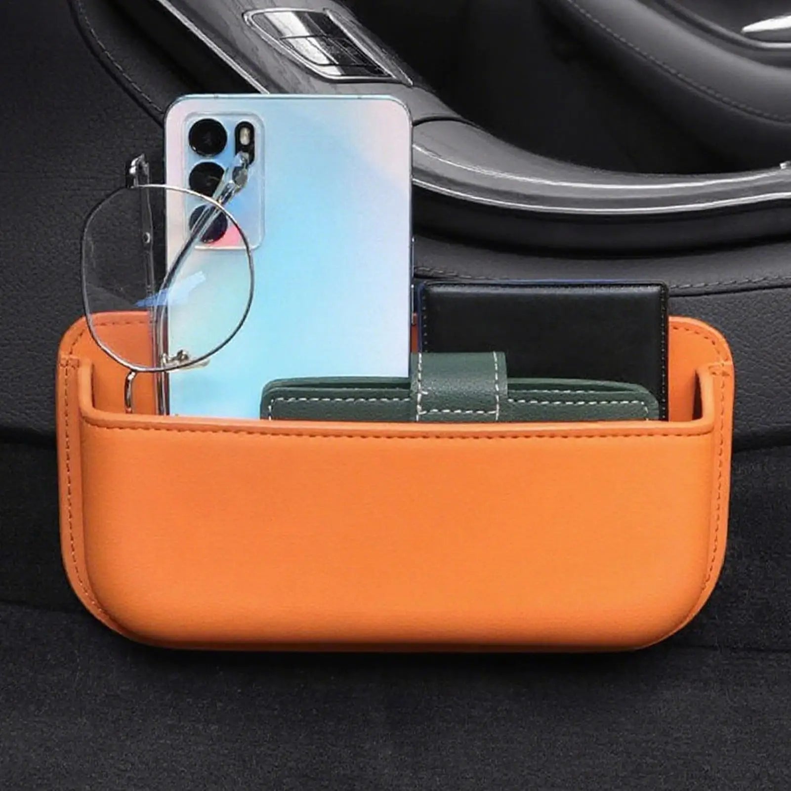 PU Leather Car Side Storage Box – Universal Self-Adhesive Seat Gap Organizer and Sunglass Holder for Vehicle Interior - Delicate Leather