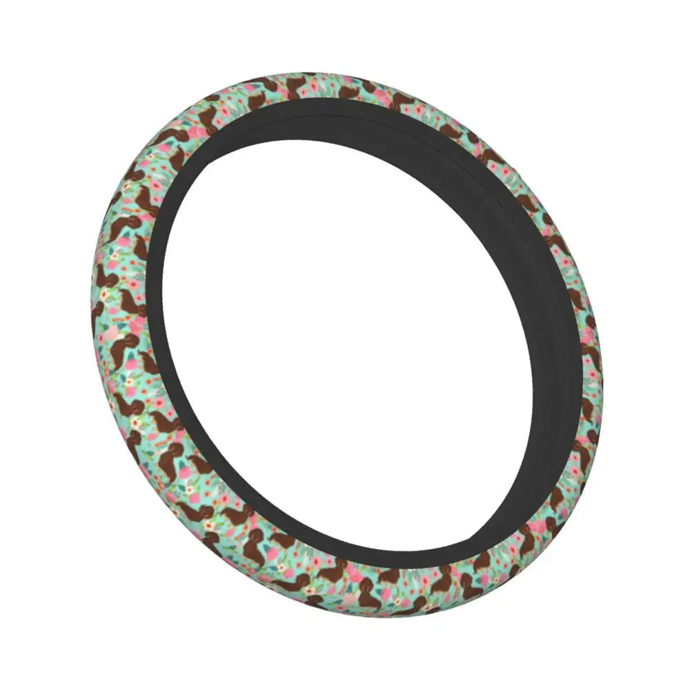 Doxie Florals Dachshund Steering Wheel Cover, Sausage Dog Car Steering Wheel Cover , Car Accessories 40 - Delicate Leather