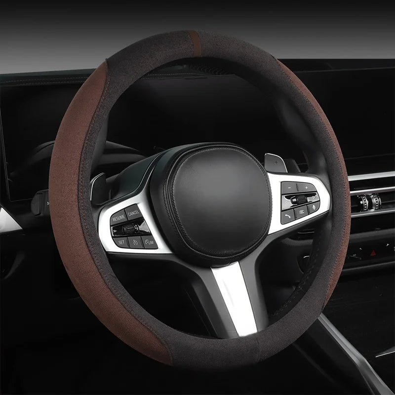 Suede Steering Wheel Cover 37–38cm – Ultra-Thin Breathable Anti-Slip Grip - Delicate Leather