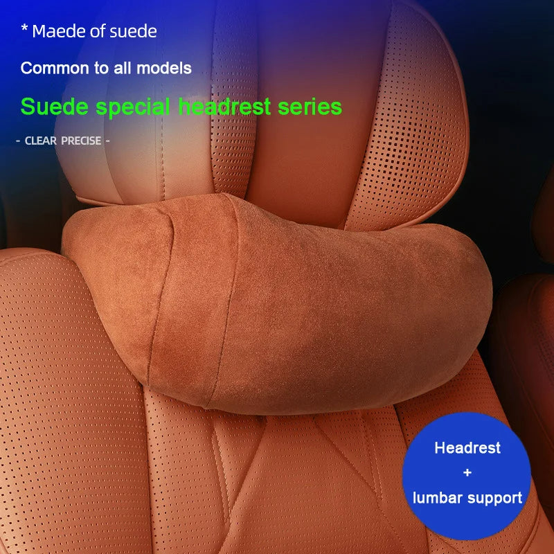 Suede Quality Car Headrest Seat Support Neck Adjustable Waist Pillow - Universal Auto Accessory - Delicate Leather