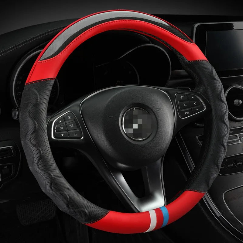 Carbon Fiber Leather Steering Wheel Cover 38 cm – Universal Non-Slip Car Steering Wheel Wrap, 3D Honeycomb Grip, Breathable & Durable - Delicate Leather