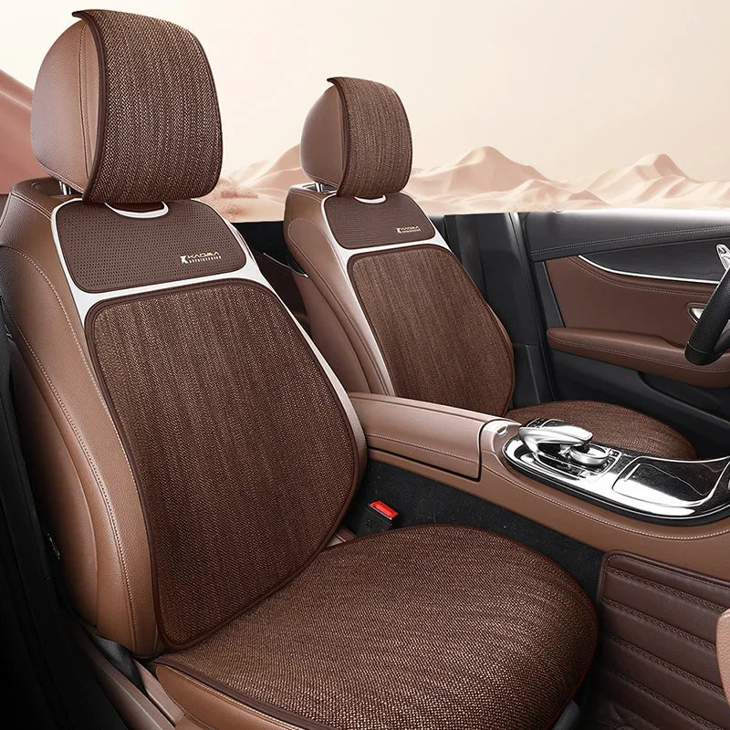 Breathable Linen-Textured Car Seat Cushion – Universal Front Row Seat Cover for All Seasons - Delicate Leather