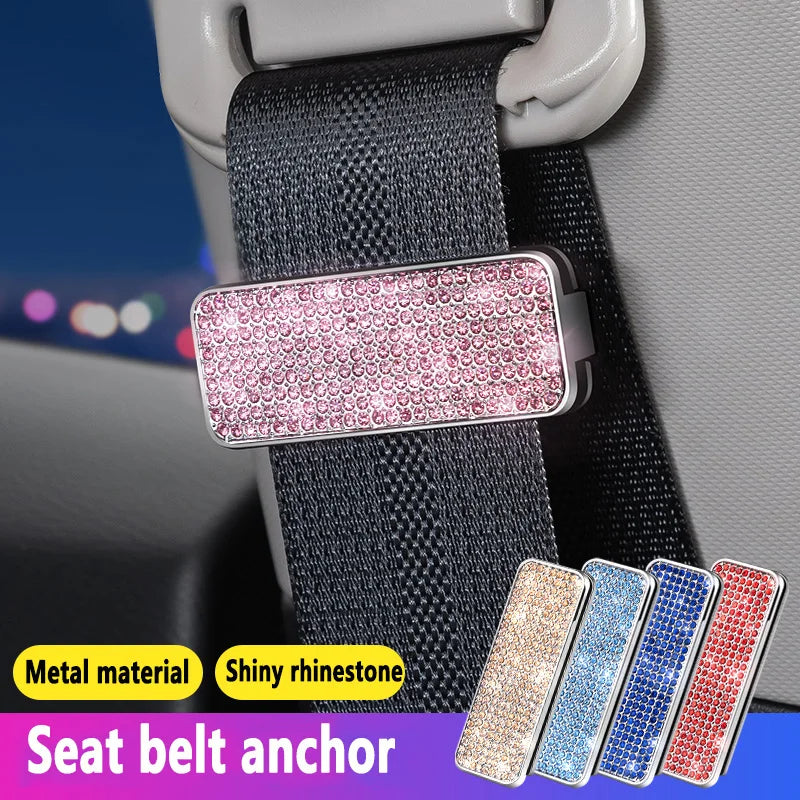 Rhinestone Car Seat Belt Limiter – Bling Adjustable Anti-Skid Safety Belt Clip Clamp for Women - Delicate Leather