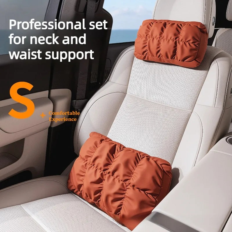 Car Neck Pillow and Lumbar Support Set – Soft Leather Seat Headrest and Back Cushion, Universal Fit - Delicate Leather