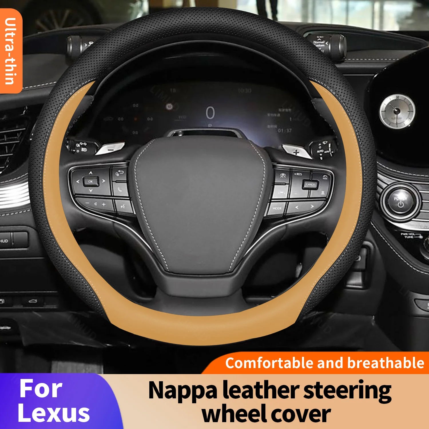 Universal Steering Wheel Cover – Nappa Rubber, No Inner Ring, Fit for 14.5–15 Inch Wheels - Delicate Leather