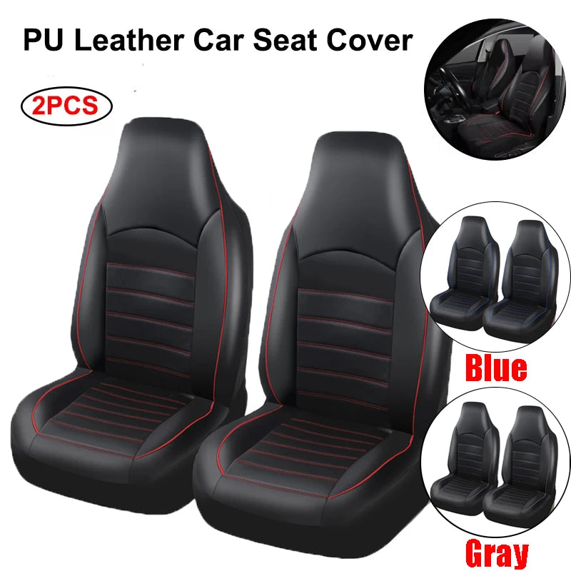 2-Pack Universal PU Leather High-Back Car Seat Covers – Front Bucket Style for Most Cars, SUVs, Trucks, and Vans - Delicate Leather