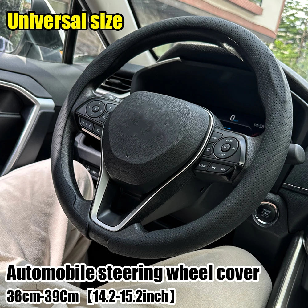 Universal Leather Steering Wheel Cover 36–38cm – Non-Slip Breathable Round Handle Protector - Delicate Leather