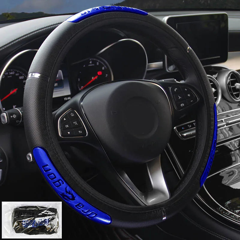 Dragon Pattern Steering Wheel Cover – Reflective Faux Leather Elastic Wrap, Universal Fit 37–38 cm - Delicate Leather