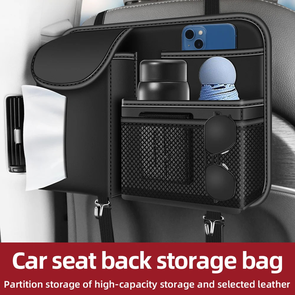 Car Seat Back Storage Organizer – Universal Multi-Functional Storage Bag for Car Interior Tidying - Delicate Leather