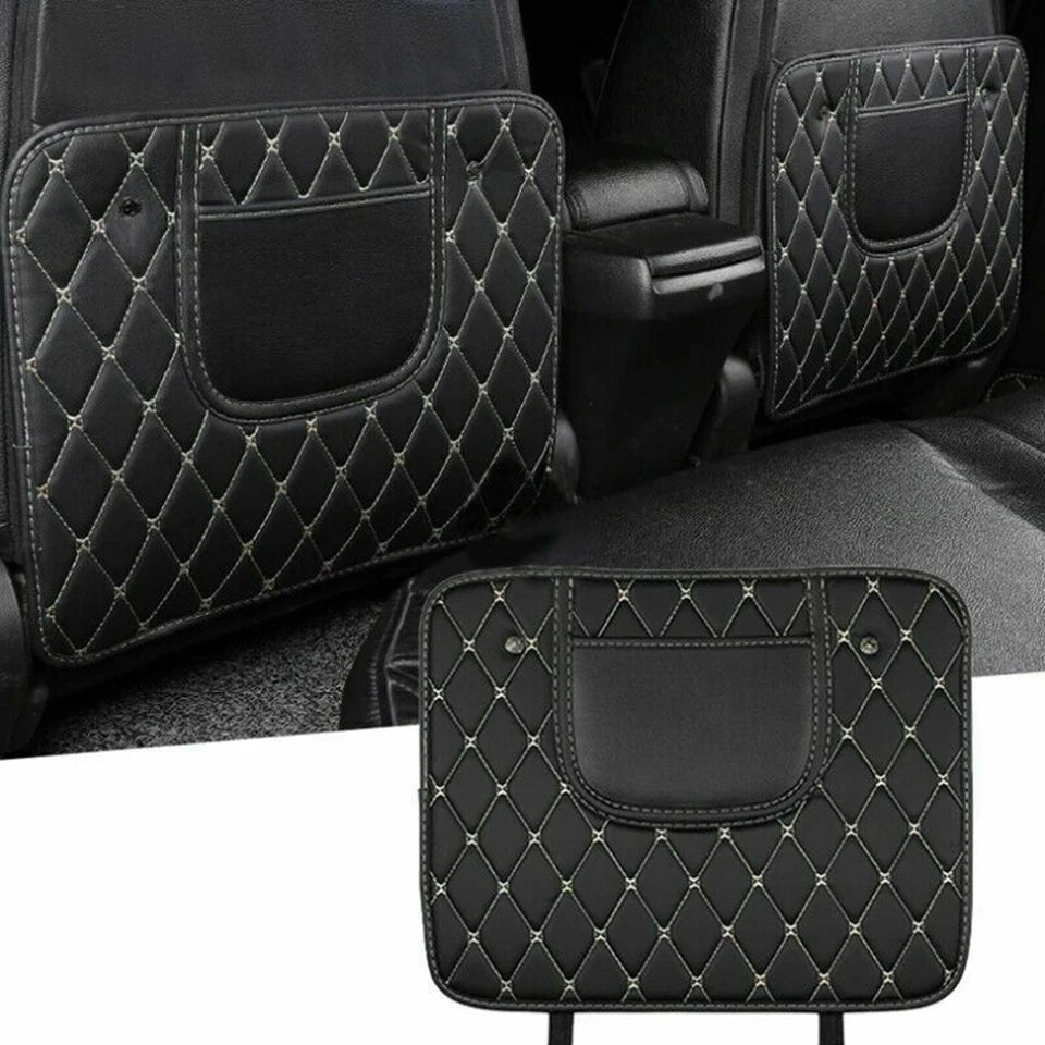 PU Leather Car Anti-Kick Mat – Half-Size Seat Back Protector with Storage Pocket, Waterproof & Scratch-Resistant Organizer - Delicate Leather