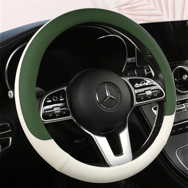 Universal Leather Car Steering Wheel Cover – Anti-Slip Protective Cover, Fashionable 38cm - Delicate Leather