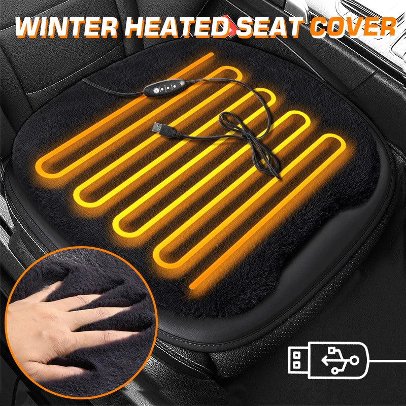 USB Heated Car Seat Cover – Fast-Heating Plush Cushion, 30-Second Warm-Up, Universal Winter Car Seat Heater Pad - Delicate Leather