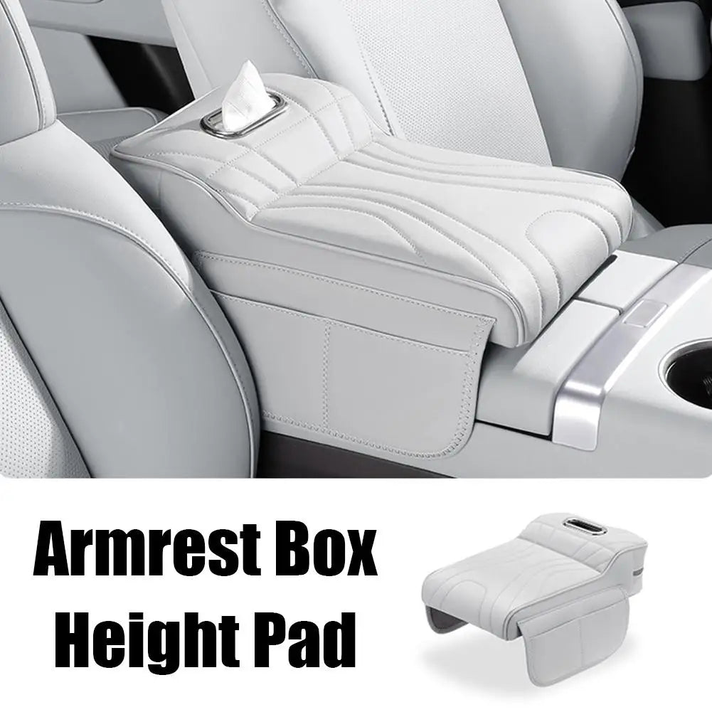 Universal Car Armrest Booster Pad – Memory Foam Armrest Cushion with Storage Pocket, Leather Protective Cover - Delicate Leather