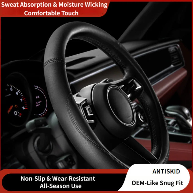 Nappa Leather Steering Wheel Cover – Soft Sweat-Absorbent Grip, Universal Fit, All-Season Use - Delicate Leather